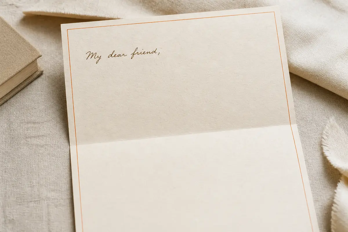 A cream letter that starts with a short handwritten greeting