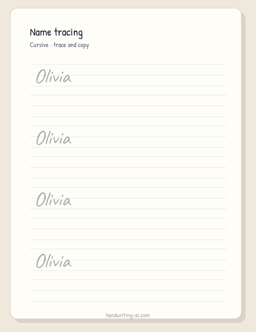 Cursive name tracing worksheet