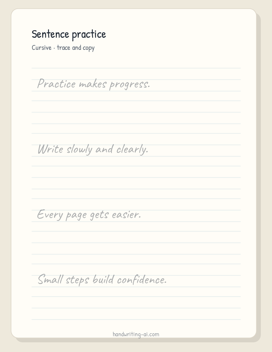 Cursive sentence practice sheet